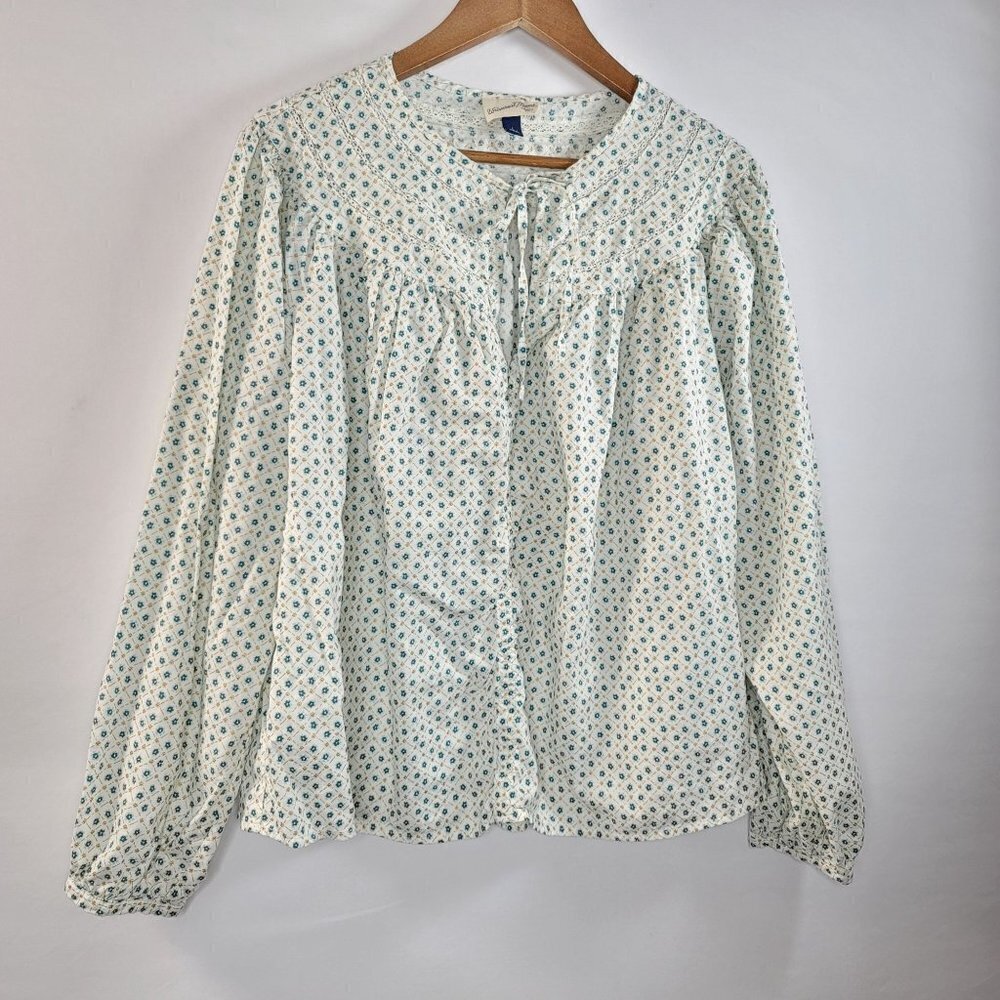 Universal Threads Womens Teal Floral Long Sleeve Tie Front Blouse Size Large - Picture 14 of 14